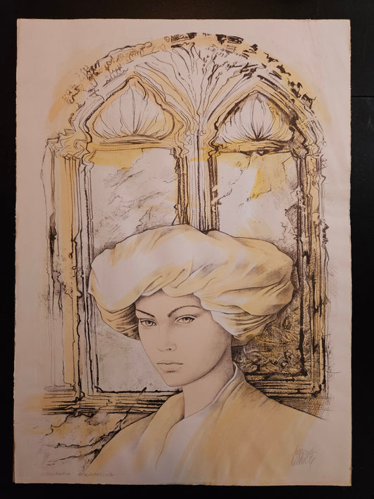 ANDREA QUARTO (1959) "figura" opera unica litografia acquerellata a mano 70 x 50 cm firmata a mano Italia