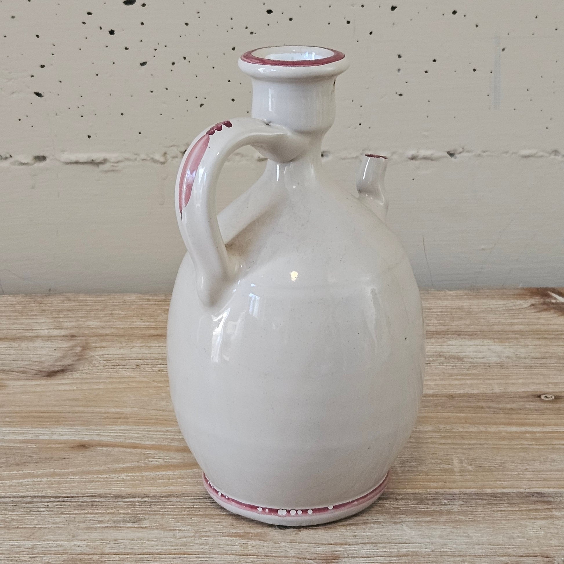 Anfora fiaschette tradizionali in ceramica pugliese doppio manico smaltata fatta e decorata a mano maiolica fiori Italia creta