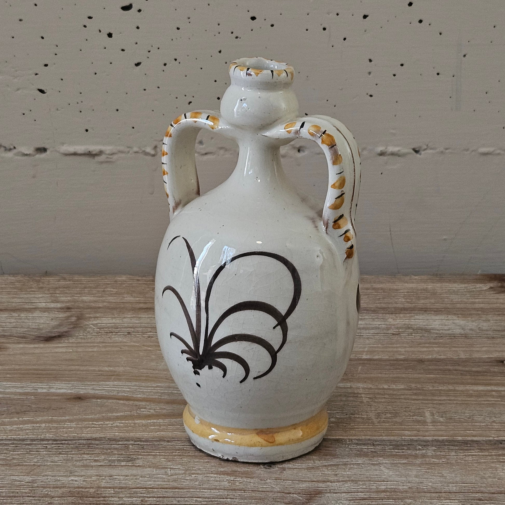 Anfora fiaschette tradizionali in ceramica pugliese doppio manico smaltata fatta e decorata a mano maiolica fiori Italia creta